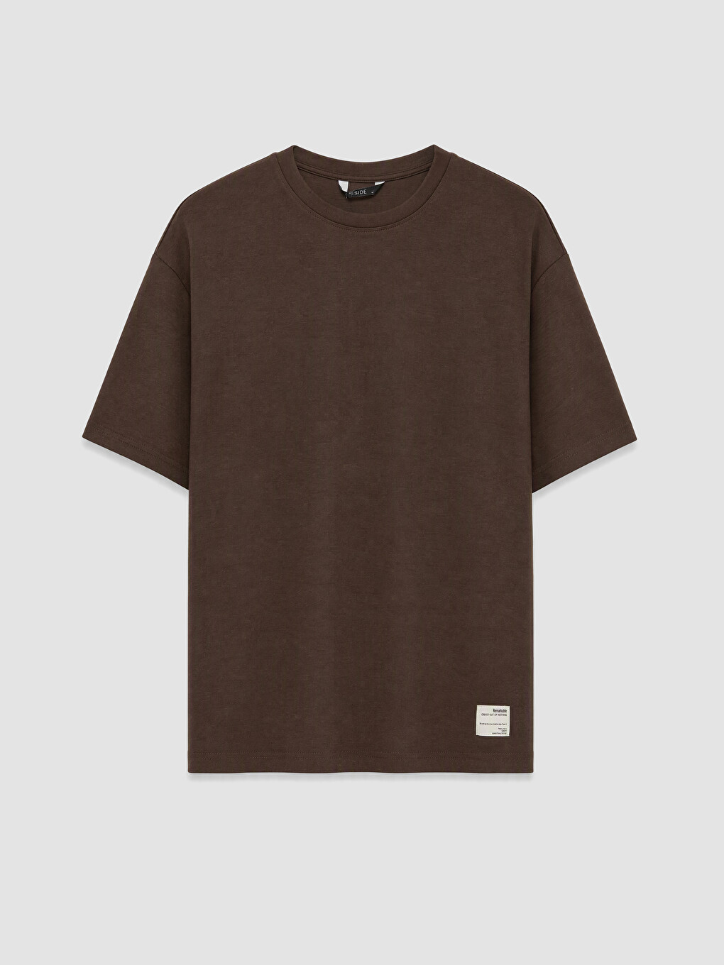 Kahverengi Oversize Fit Bisiklet Yaka Erkek Tişört-4