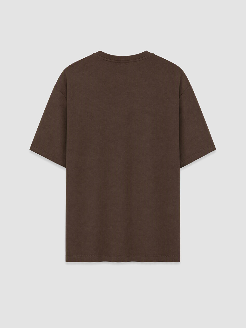 Kahverengi Oversize Fit Bisiklet Yaka Erkek Tişört-5