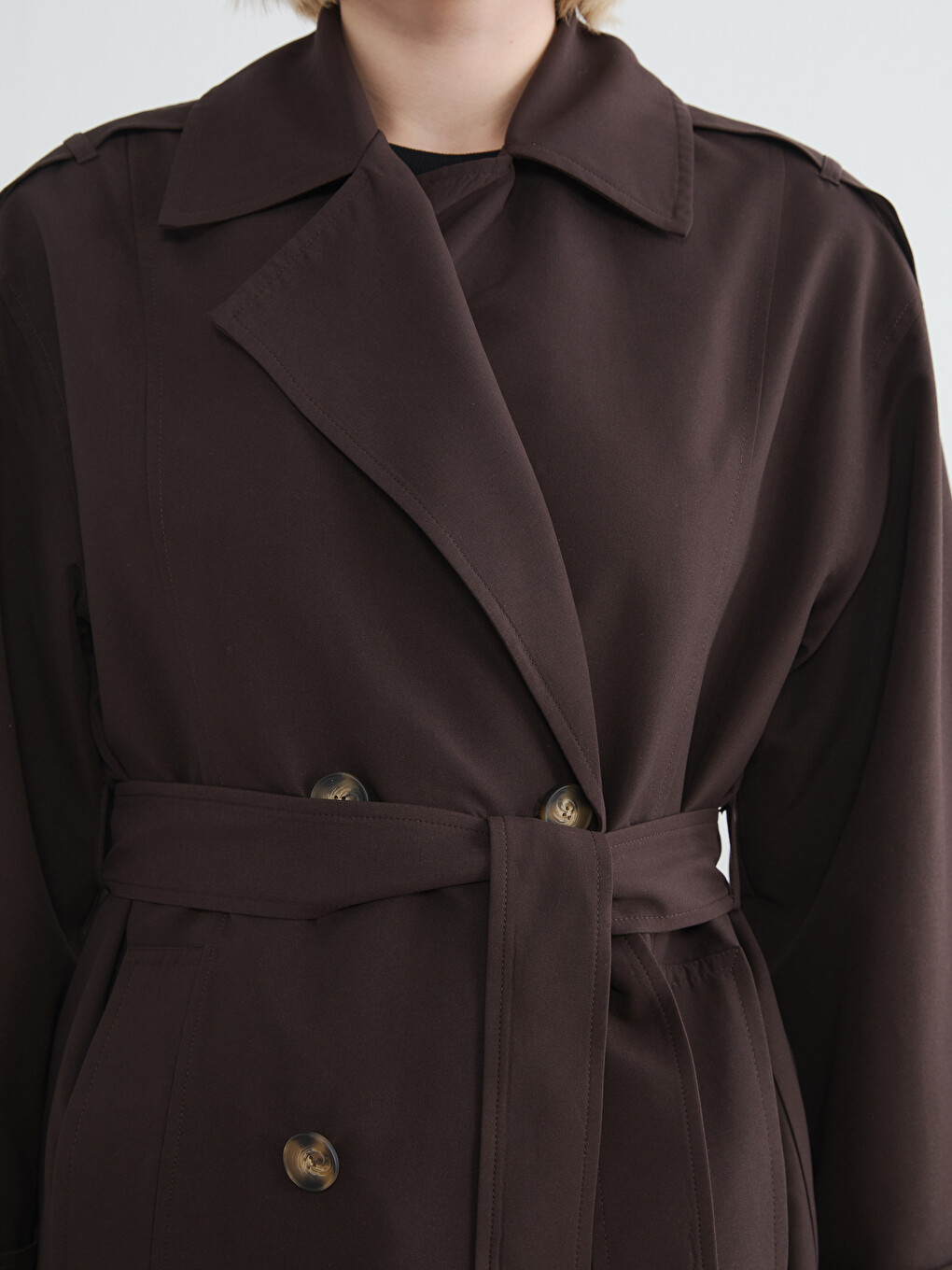 Double-breasted Sash Women's Trenchcoat-2