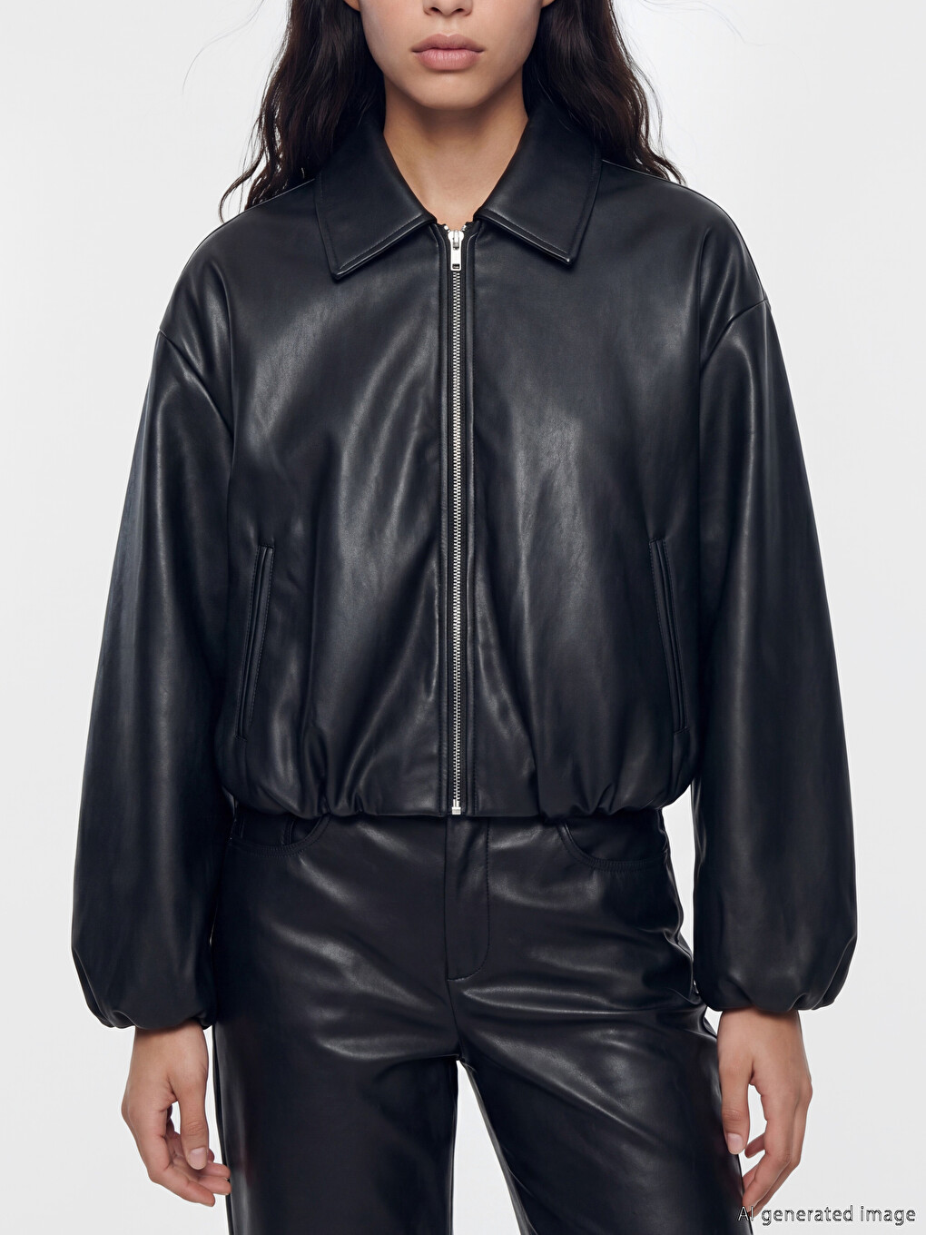 Veste En Similicuir Noir Femme-2
