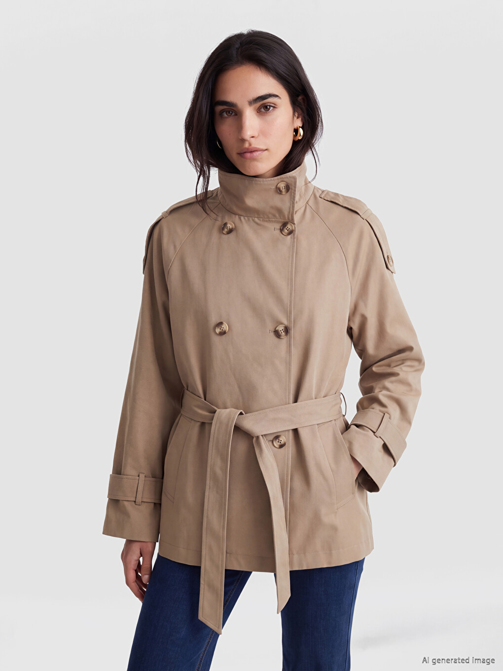 Mock Neck Belted Women's Trench Coat
