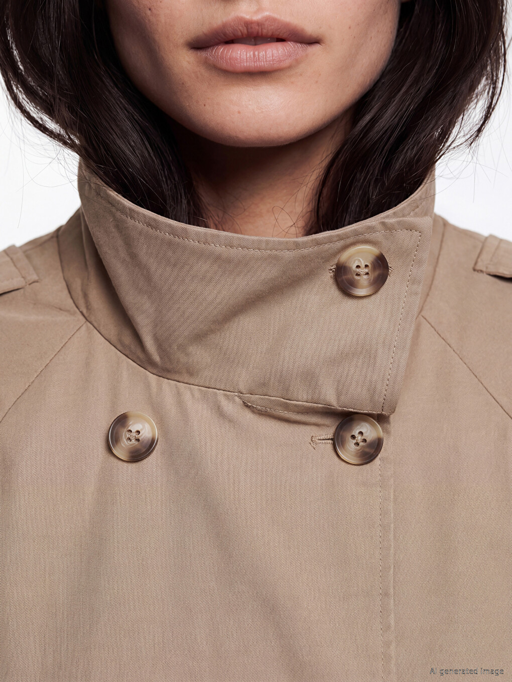 Mock Neck Belted Women's Trench Coat-2