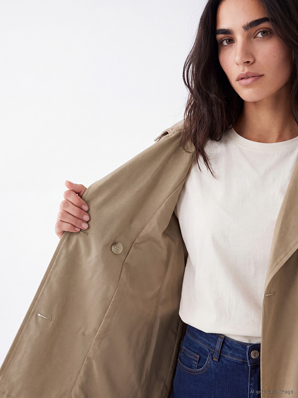 Mock Neck Belted Women's Trench Coat-3