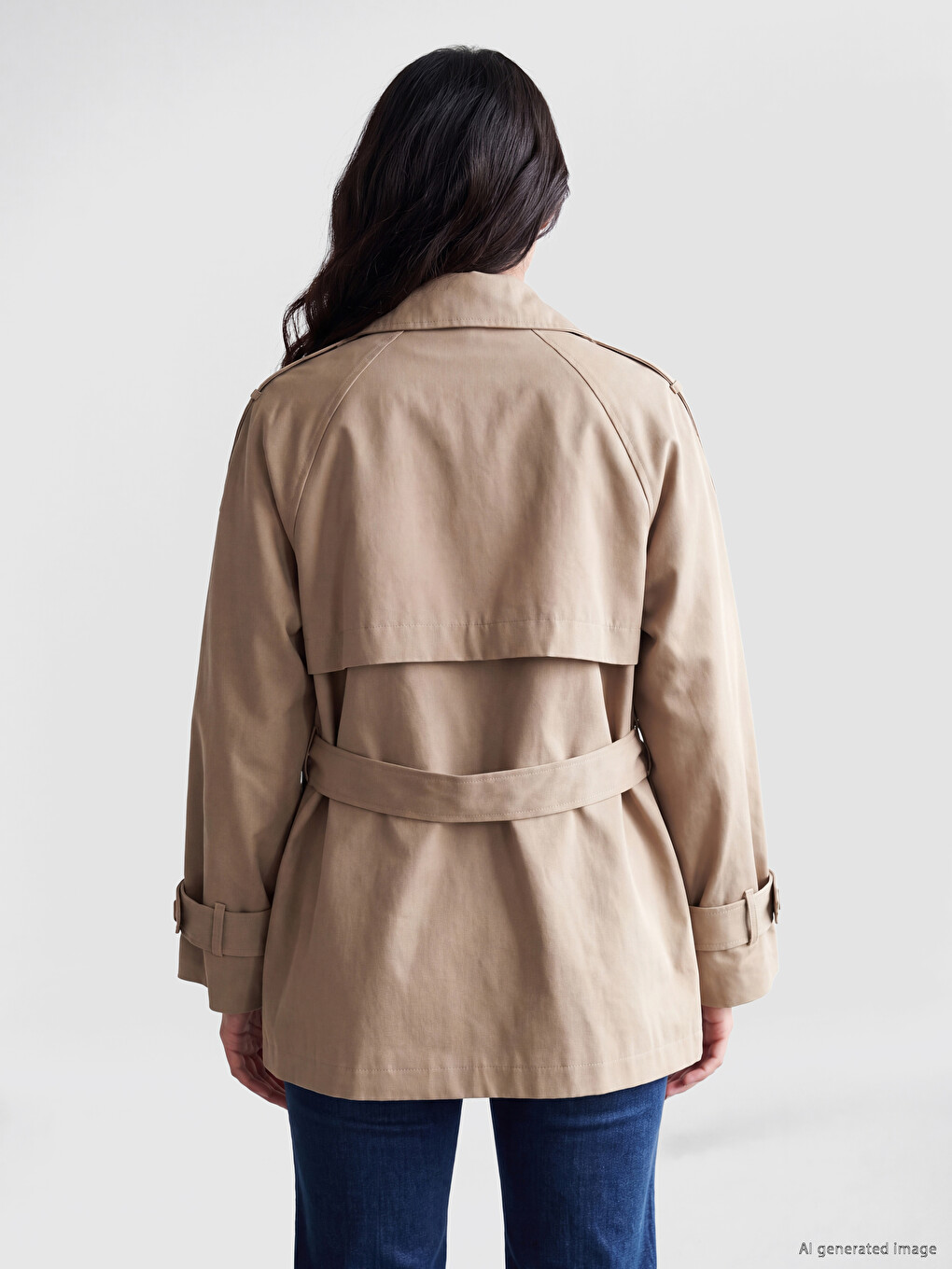 Mock Neck Belted Women's Trench Coat-4
