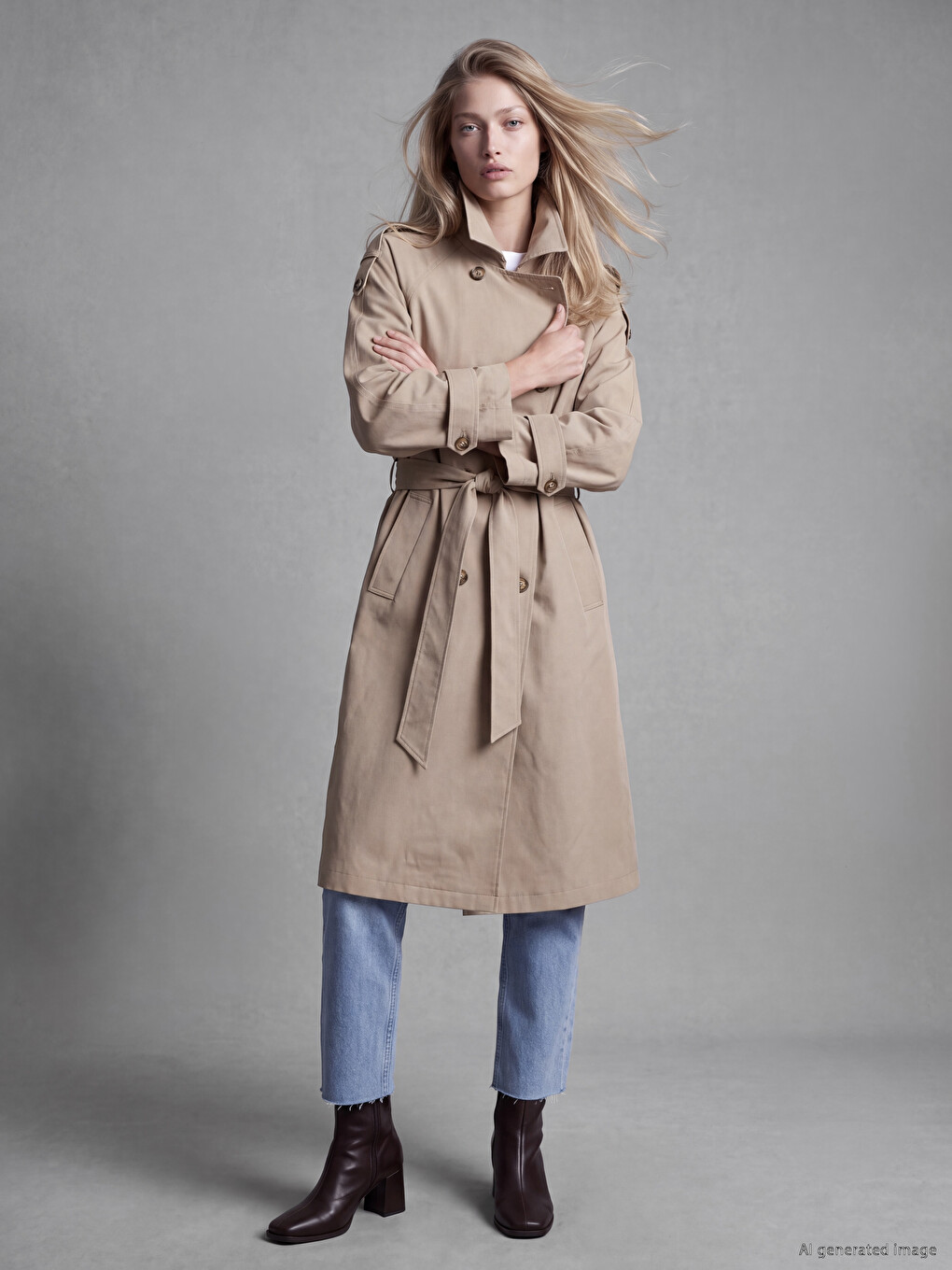 Mock Neck Sash Women's Trench Coat