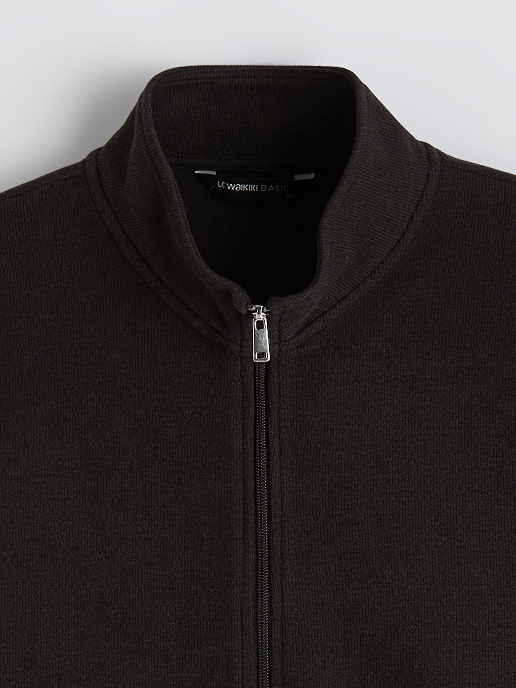 Kahverengi Dik Yaka Erkek Fermuarlı Sweatshirt-1