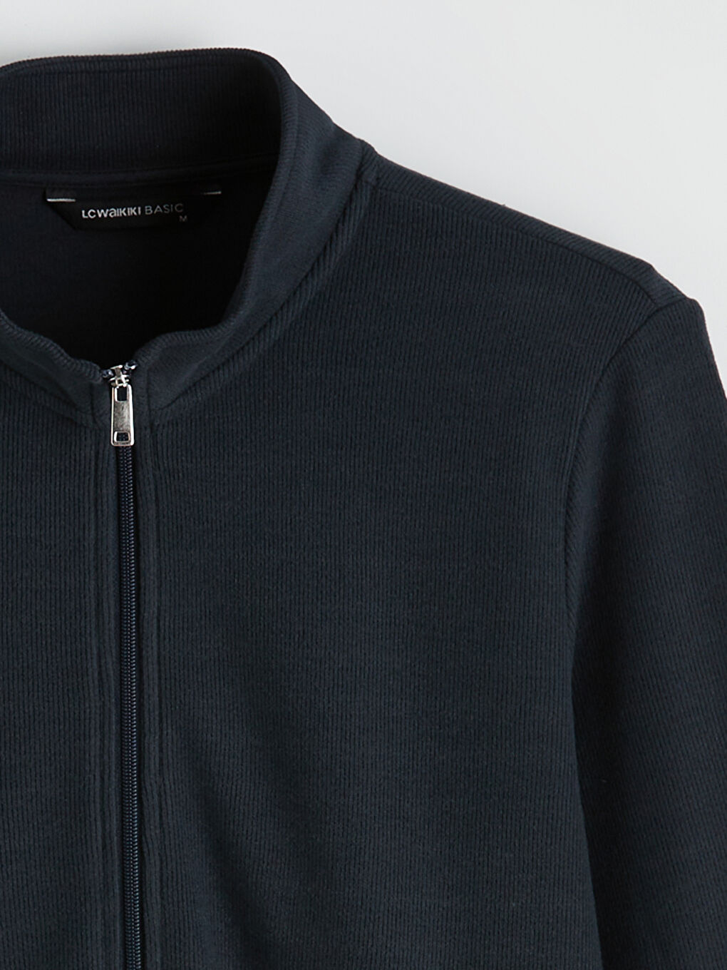 Lacivert Dik Yaka Erkek Fermuarlı Sweatshirt-1