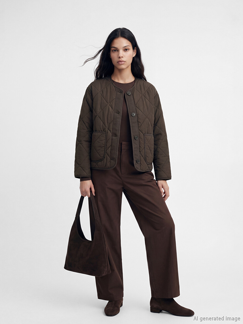 Crew Neck Quilted Women's Puffer Coat-1