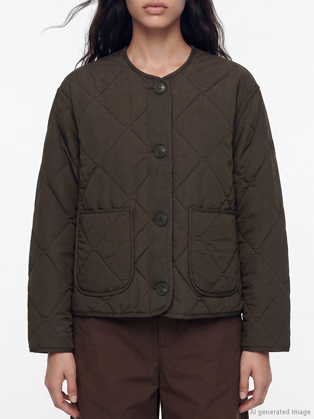 Crew Neck Quilted Women's Puffer Coat-2