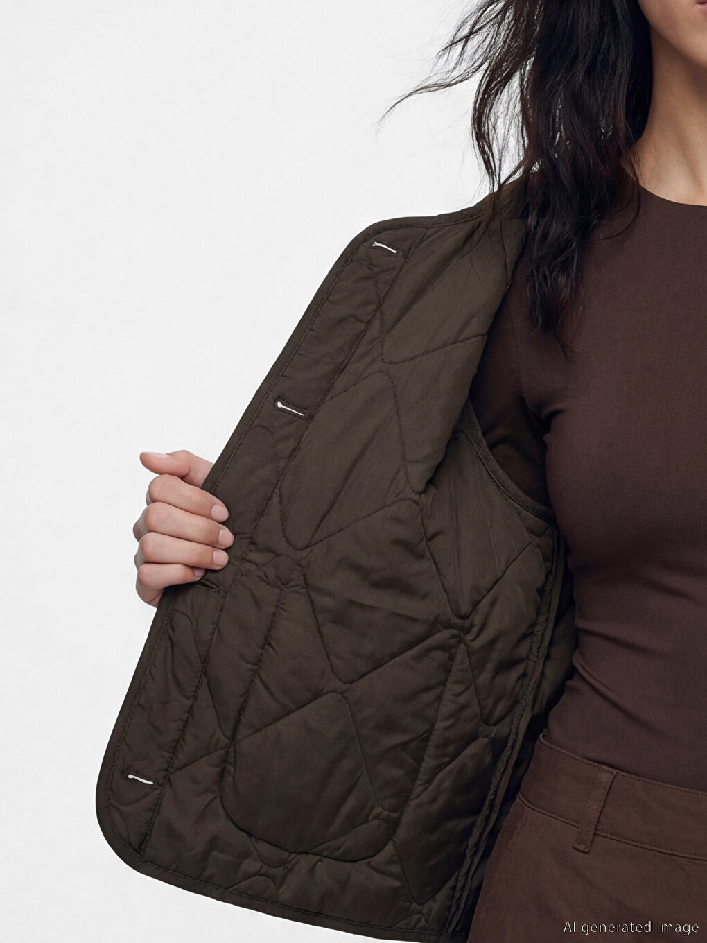Crew Neck Quilted Women's Puffer Coat-3