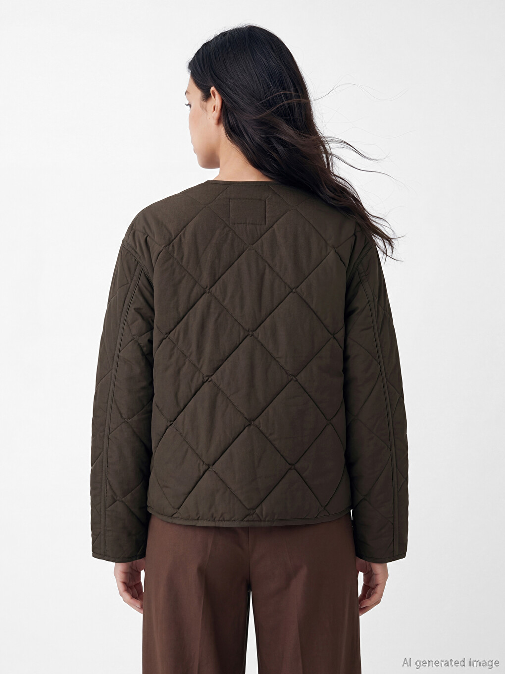 Crew Neck Quilted Women's Puffer Coat-4