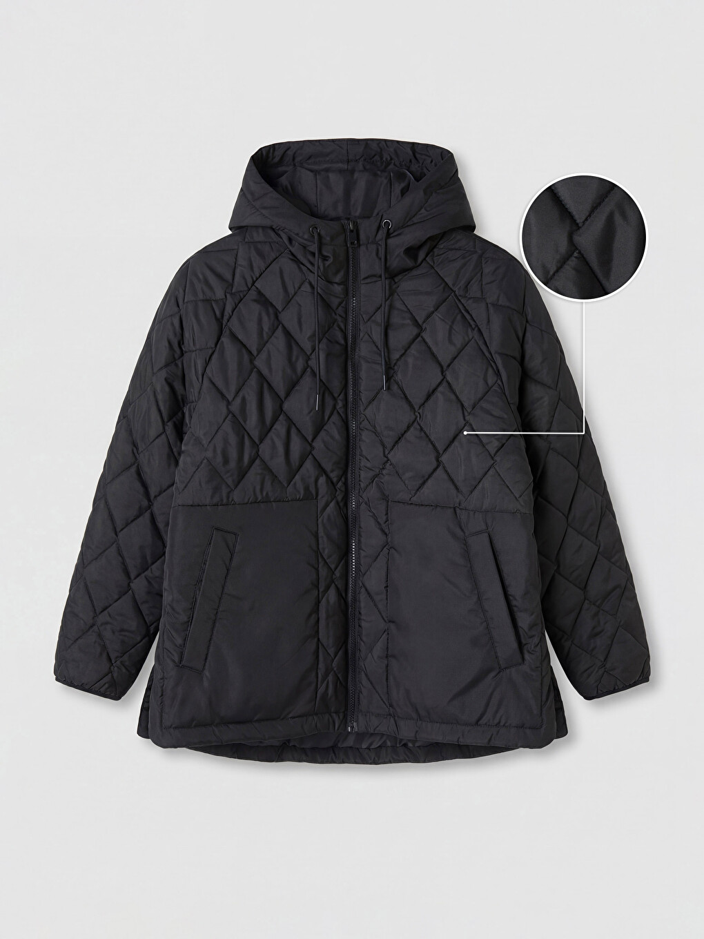 Ženska Puffer Jakna S Kapuljačom S Argyle Uzorkom-4