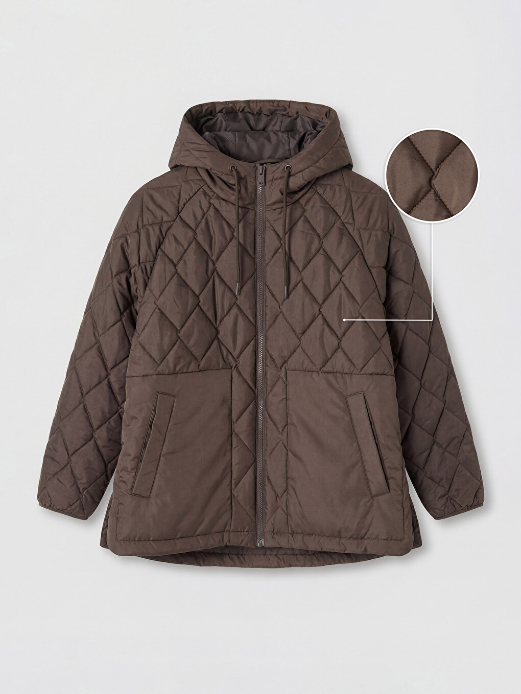 Gesteppter Damenmantel Mit Kapuze Und Argyle-muster-5