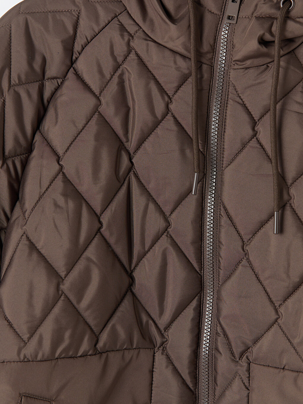 Gesteppter Damenmantel Mit Kapuze Und Argyle-muster-7