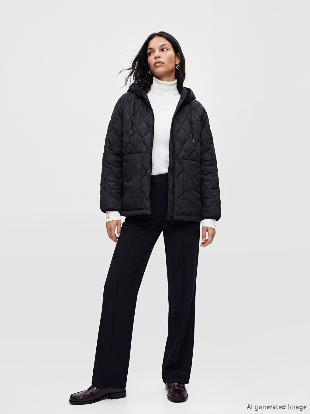 Ženska Puffer Jakna S Kapuljačom S Argyle Uzorkom-1