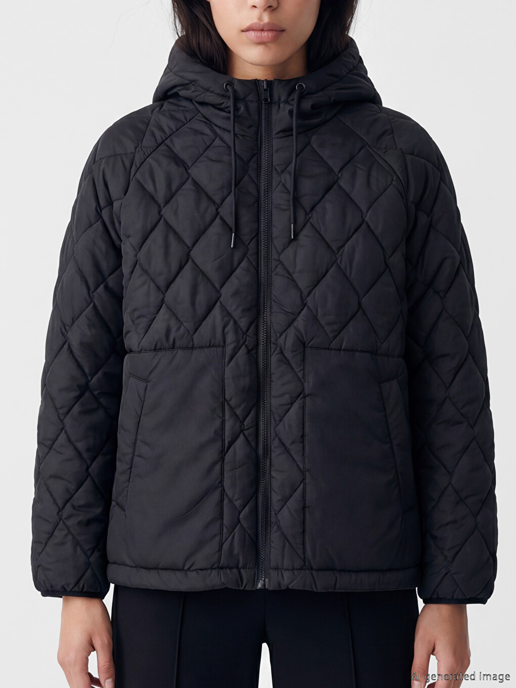 Ženska Puffer Jakna S Kapuljačom S Argyle Uzorkom-2