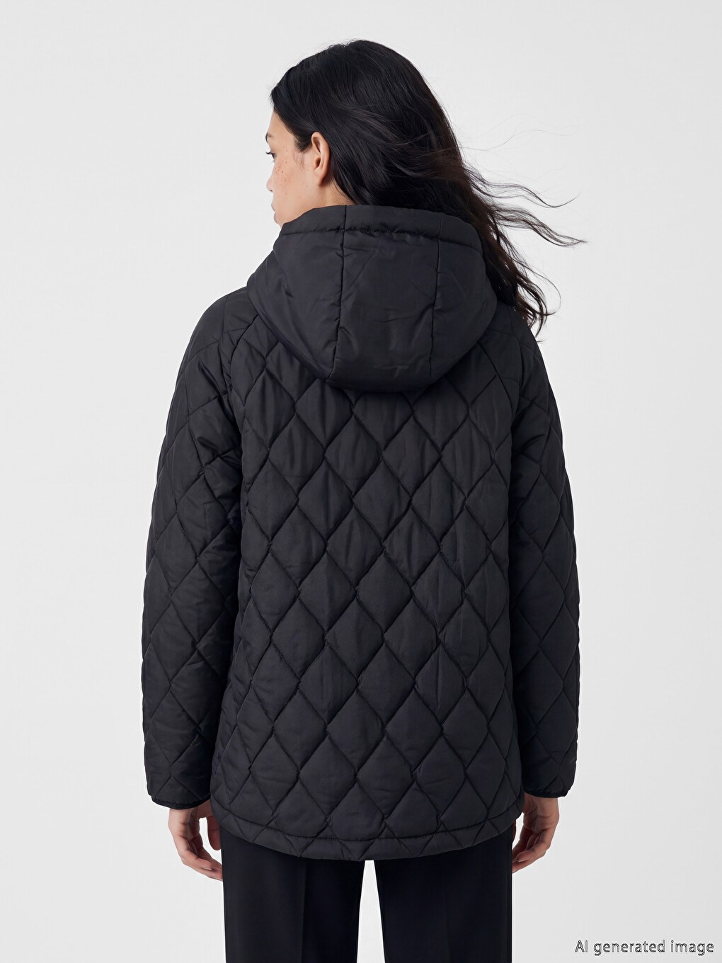 Ženska Puffer Jakna S Kapuljačom S Argyle Uzorkom-3
