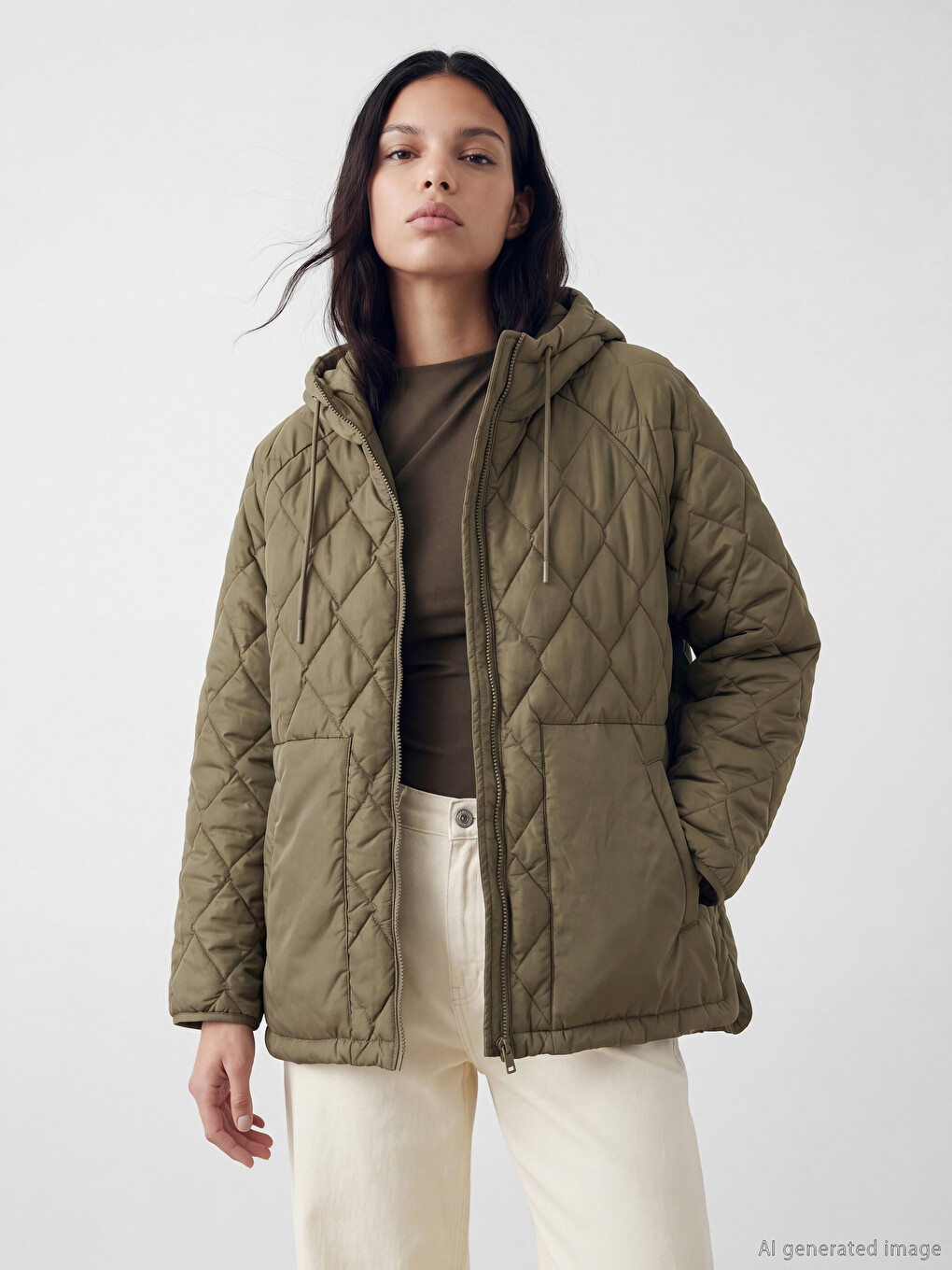 Ženska Puffer Jakna S Kapuljačom S Argyle Uzorkom