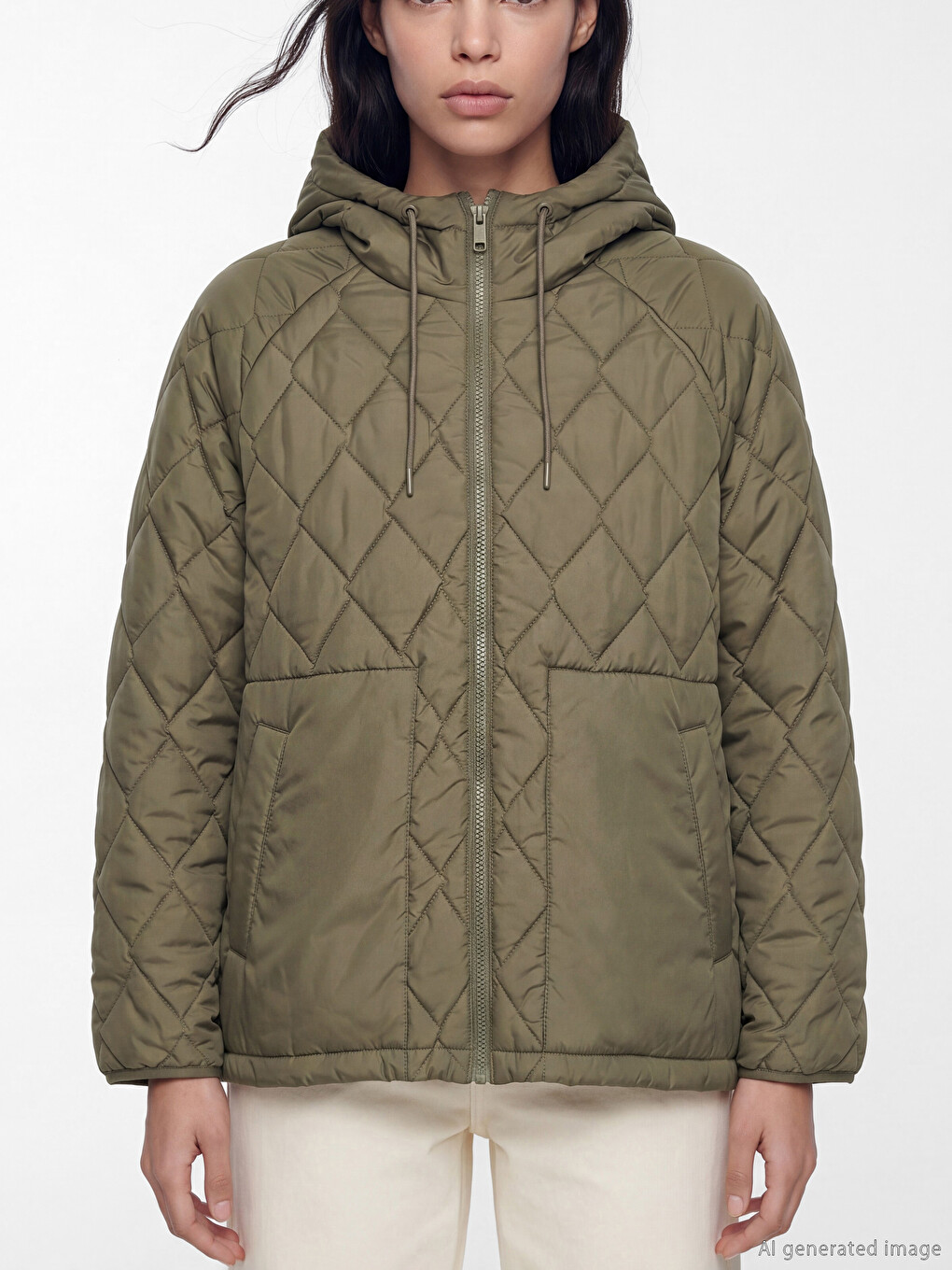 Ženska Puffer Jakna S Kapuljačom S Argyle Uzorkom-2