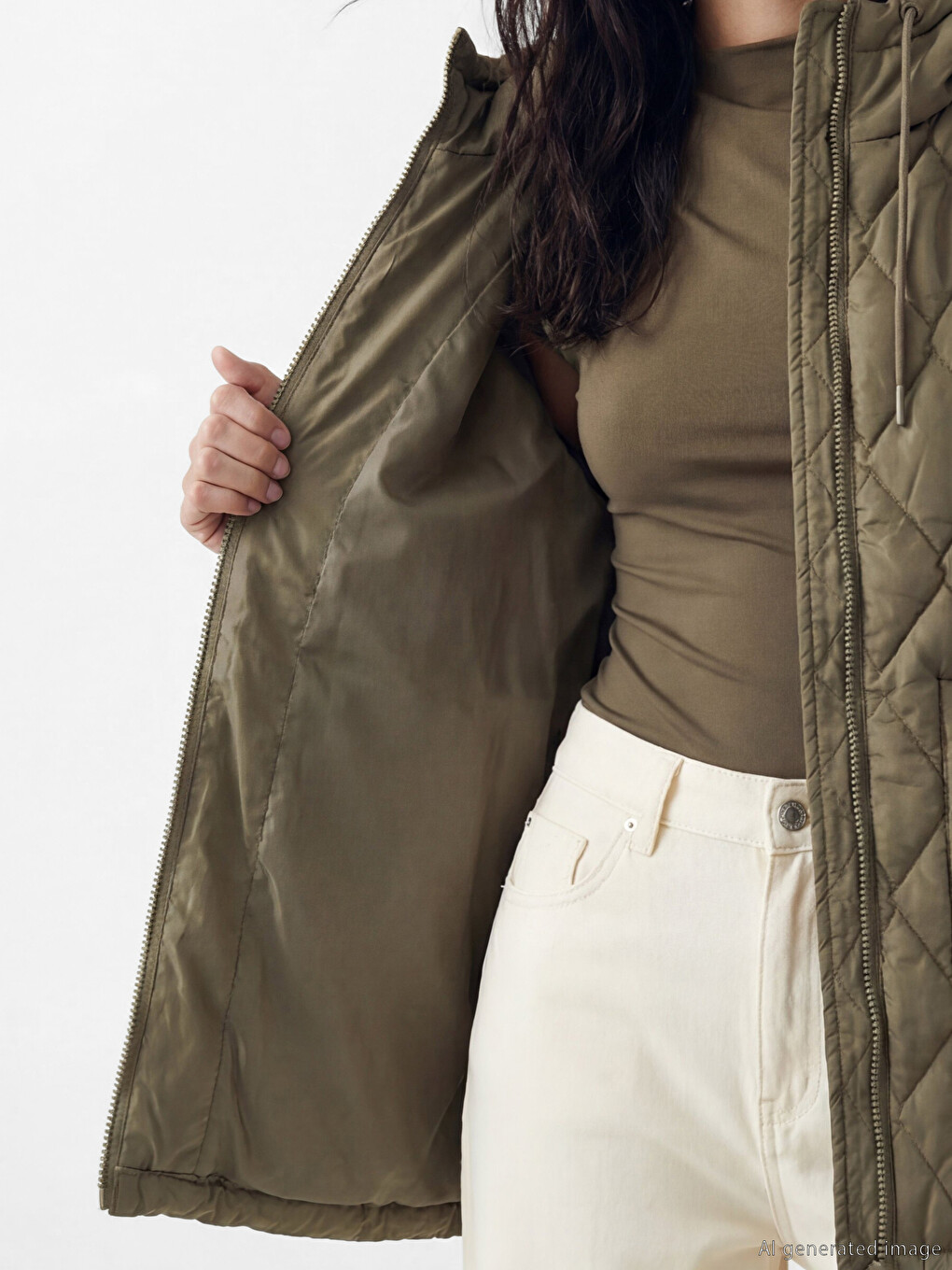 Ženska Puffer Jakna S Kapuljačom S Argyle Uzorkom-3