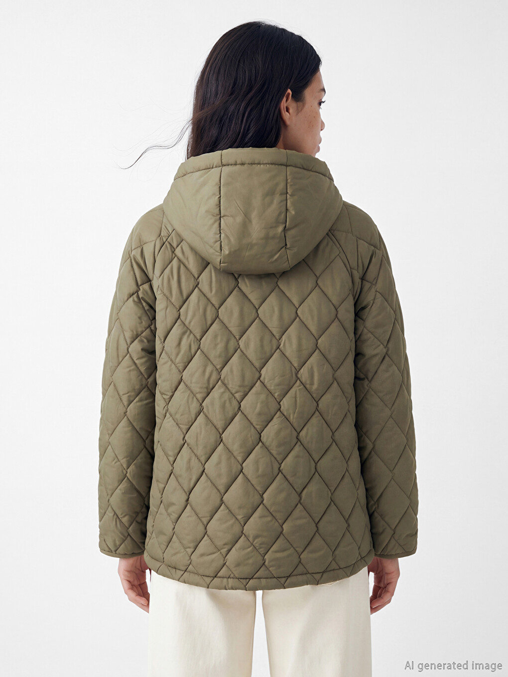 Ženska Puffer Jakna S Kapuljačom S Argyle Uzorkom-4
