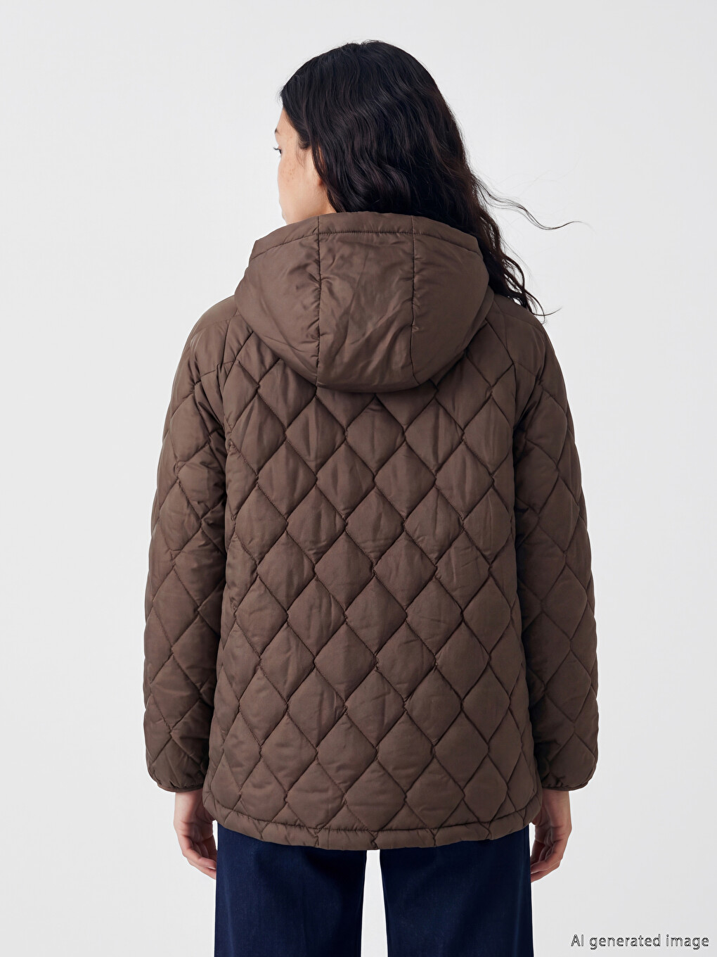 Gesteppter Damenmantel Mit Kapuze Und Argyle-muster-4