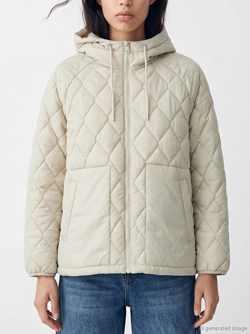 Ženska Puffer Jakna S Kapuljačom S Argyle Uzorkom-2