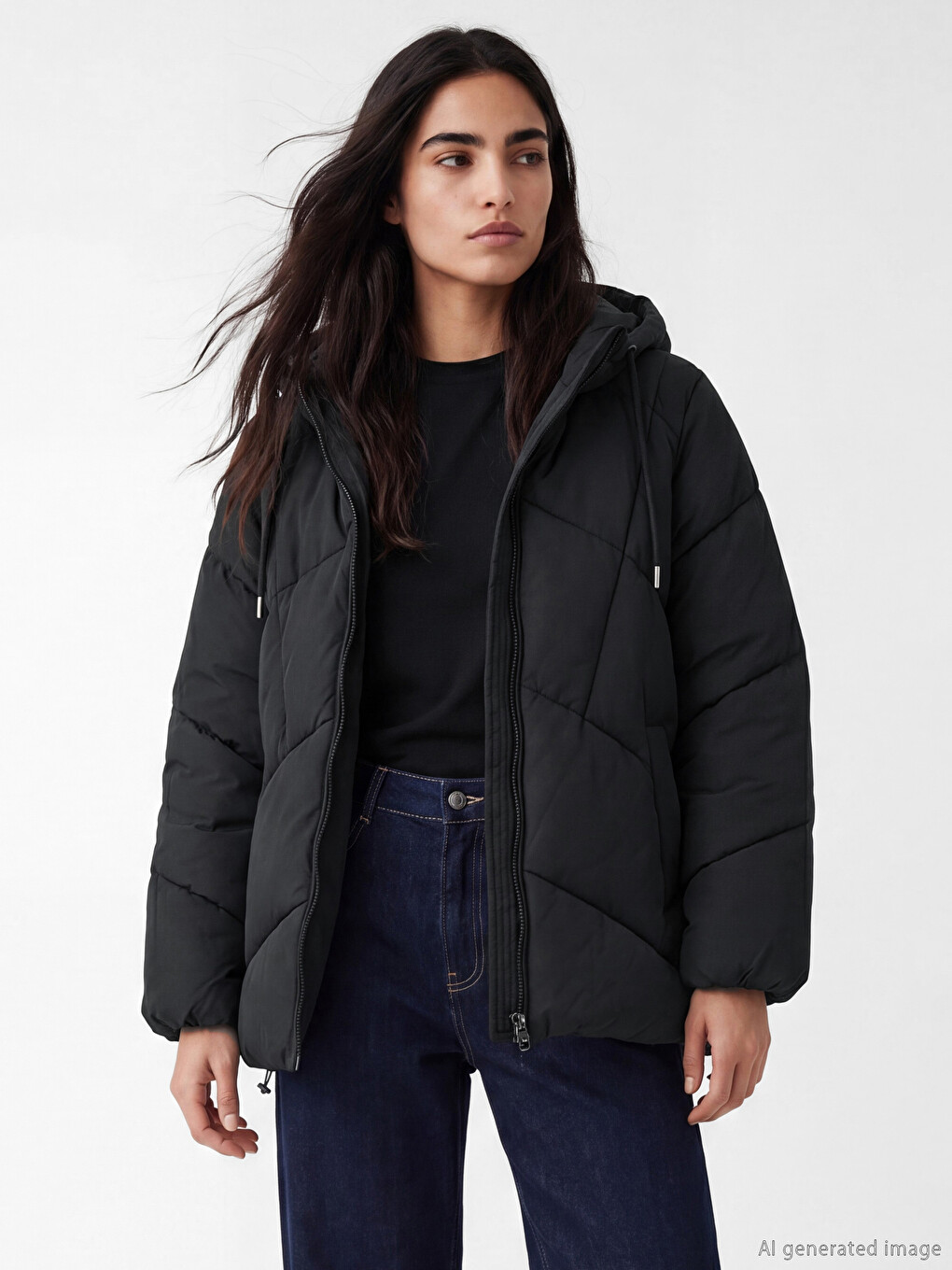 Woman Black Puffer Coat