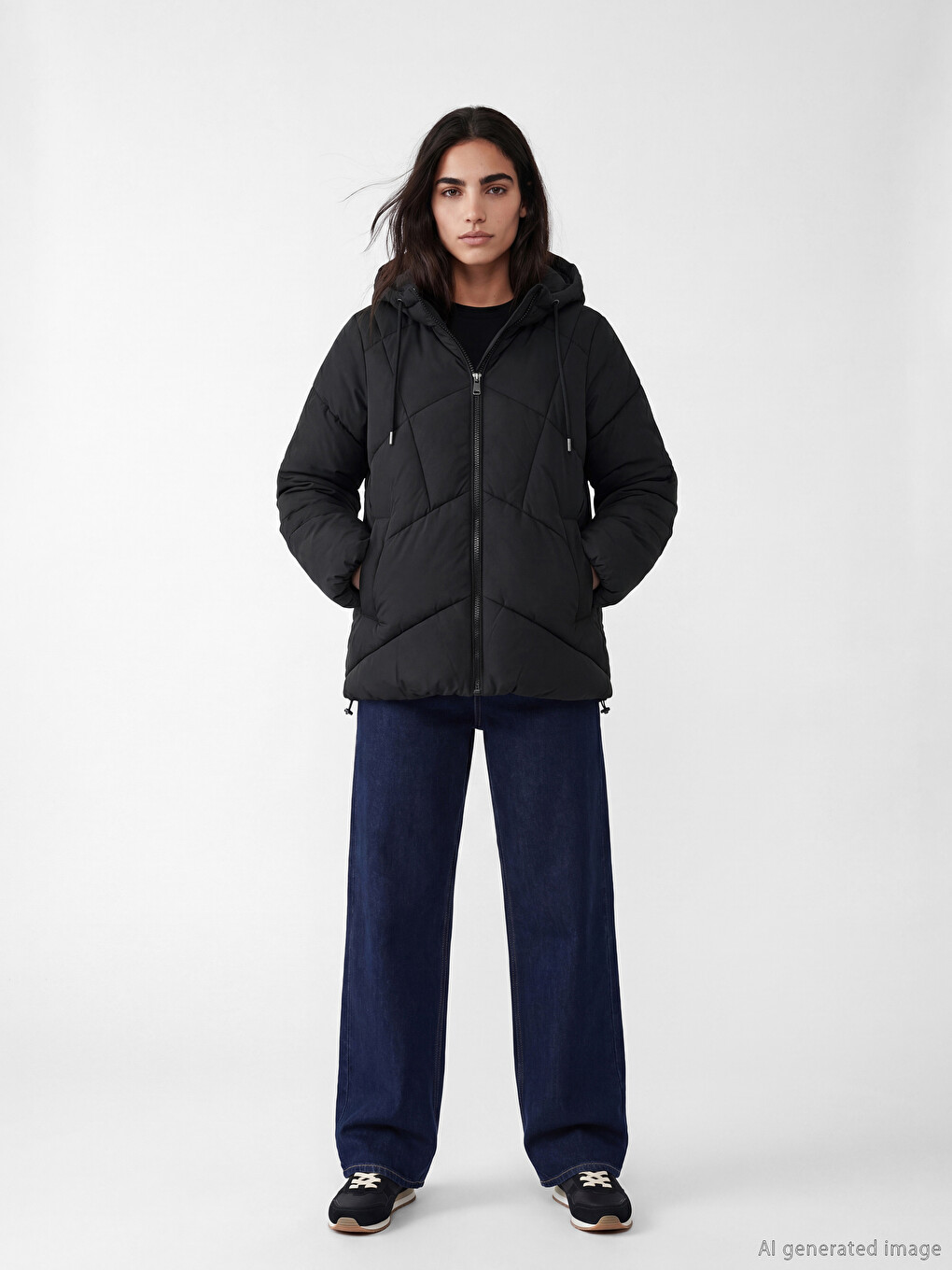 Woman Black Puffer Coat-1