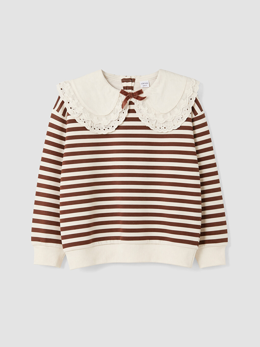 Embroidered Collar Striped Girls' Set-1