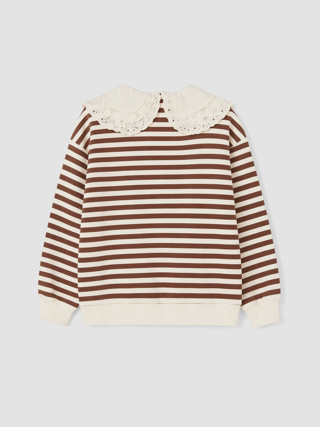 Embroidered Collar Striped Girls' Set-4