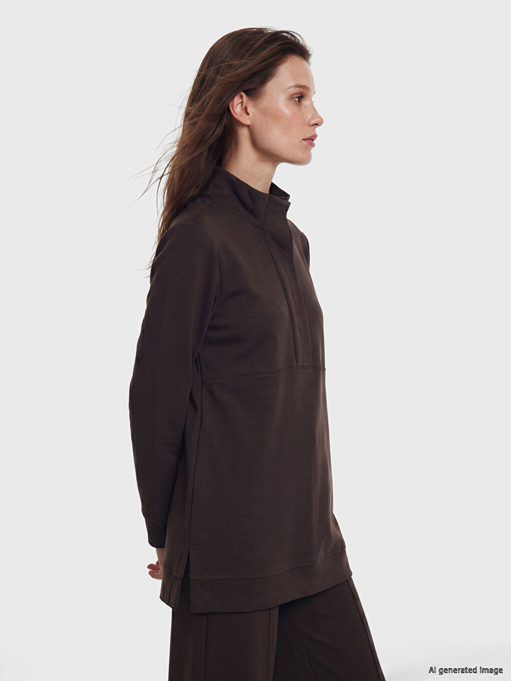 Dik Yaka Soft Touch Kadın Sweatshirt Tunik