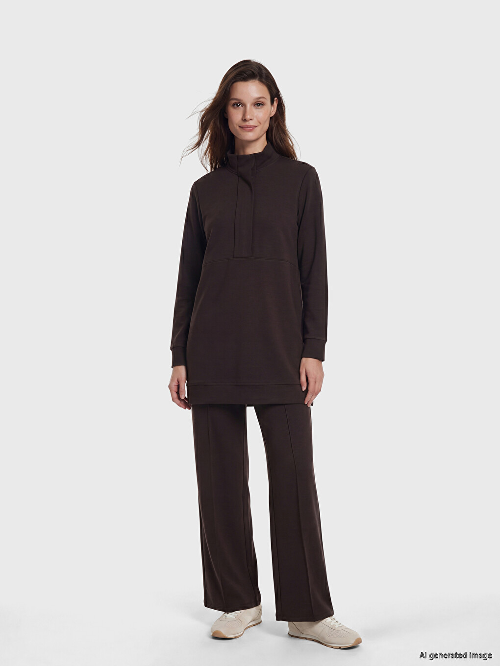 Dik Yaka Soft Touch Kadın Sweatshirt Tunik-1
