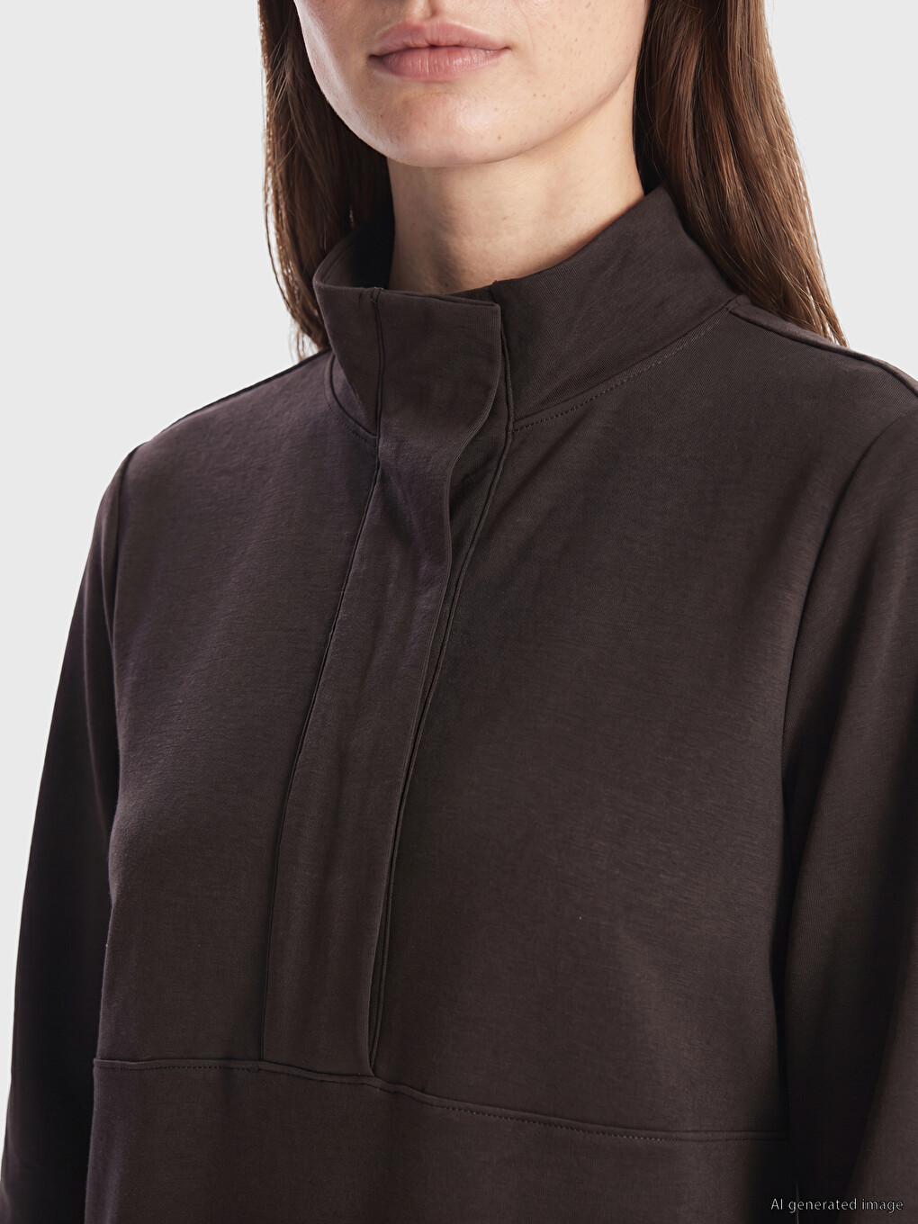 Dik Yaka Soft Touch Kadın Sweatshirt Tunik-2