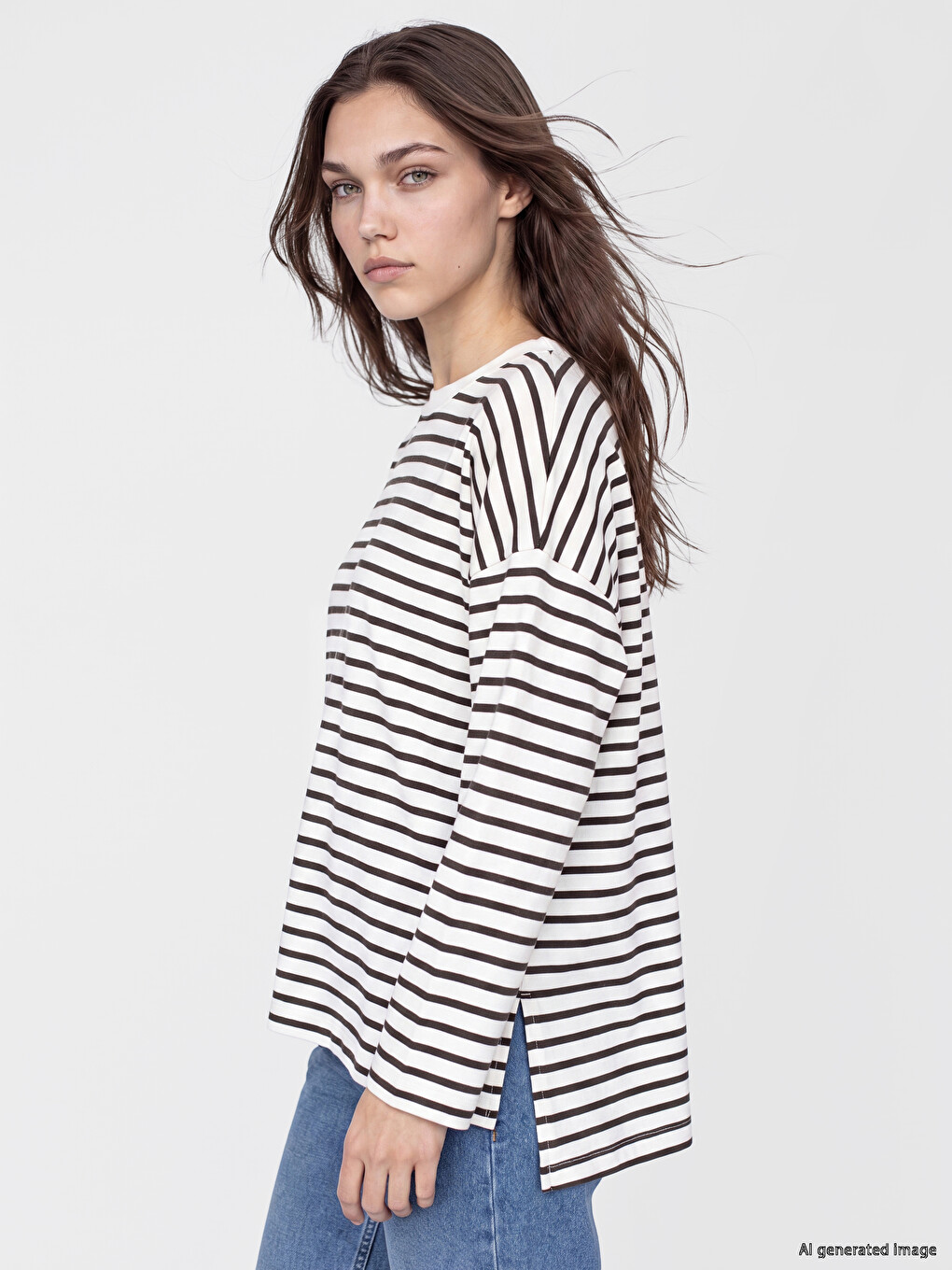 Çizgili Oversize Kadın Sweatshirt Tunik