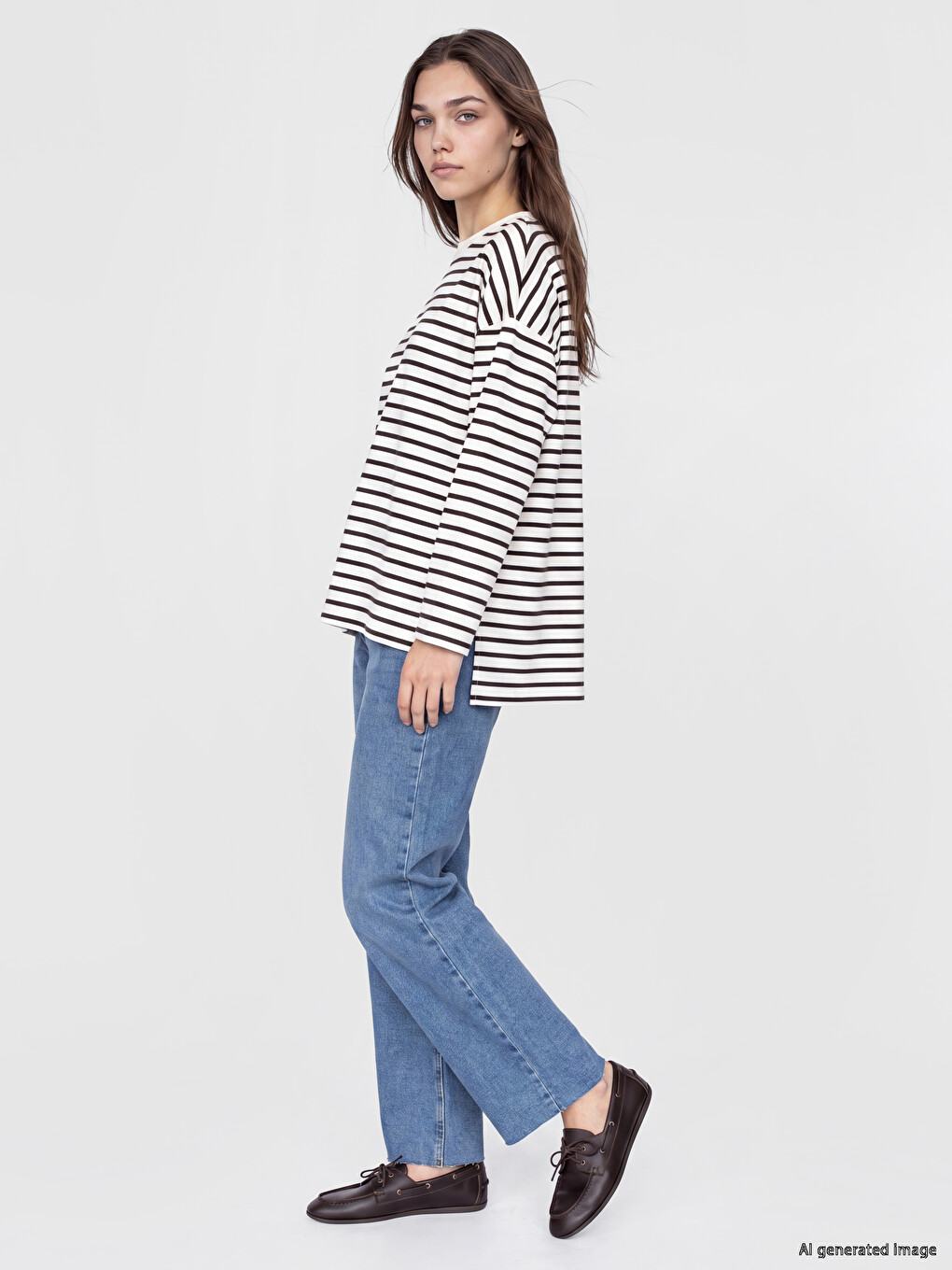 Çizgili Oversize Kadın Sweatshirt Tunik-1