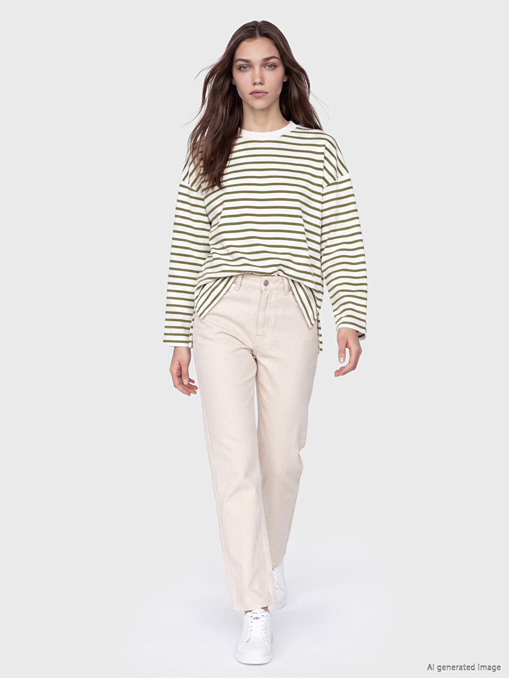 Çizgili Oversize Kadın Sweatshirt Tunik-1