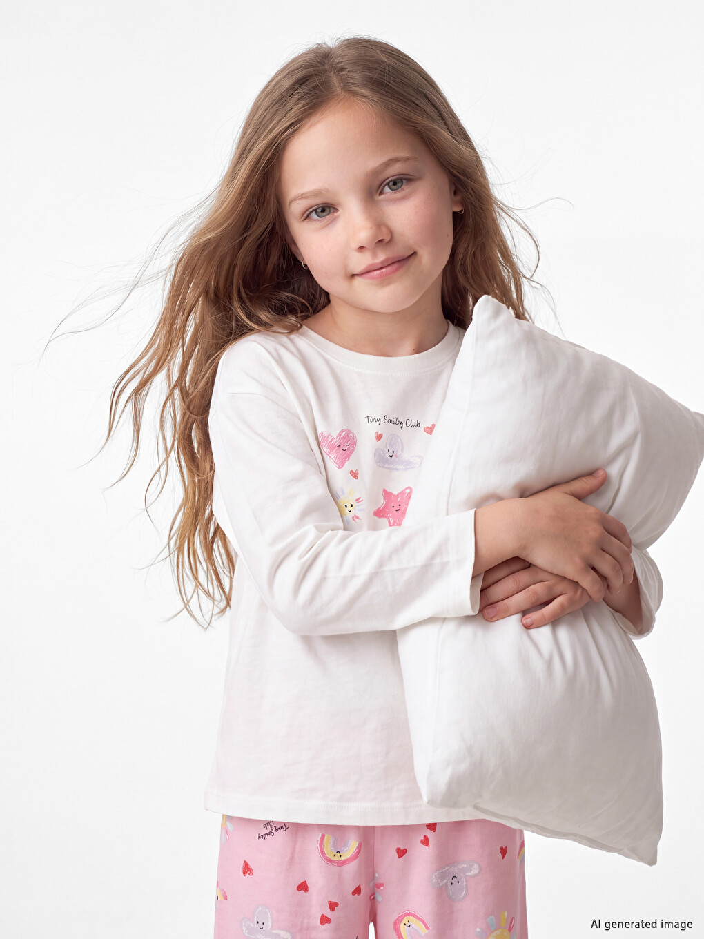 Ekru Bisiklet Yaka Baskılı Kız Çocuk Pijama Takım-1