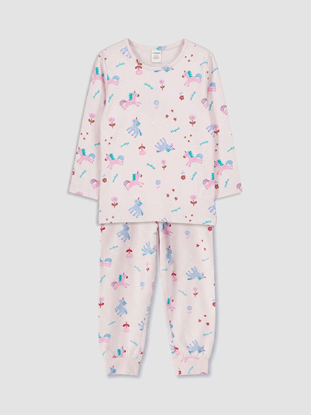 Crew Neck Printed Girls' Pyjamas Set