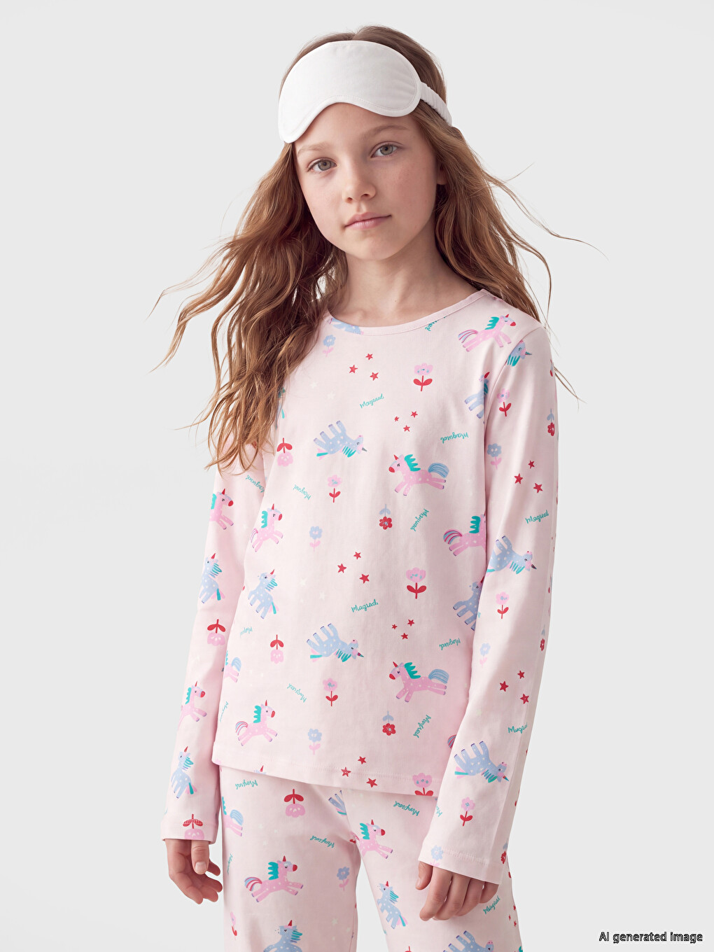 Crew Neck Printed Girls' Pyjamas Set