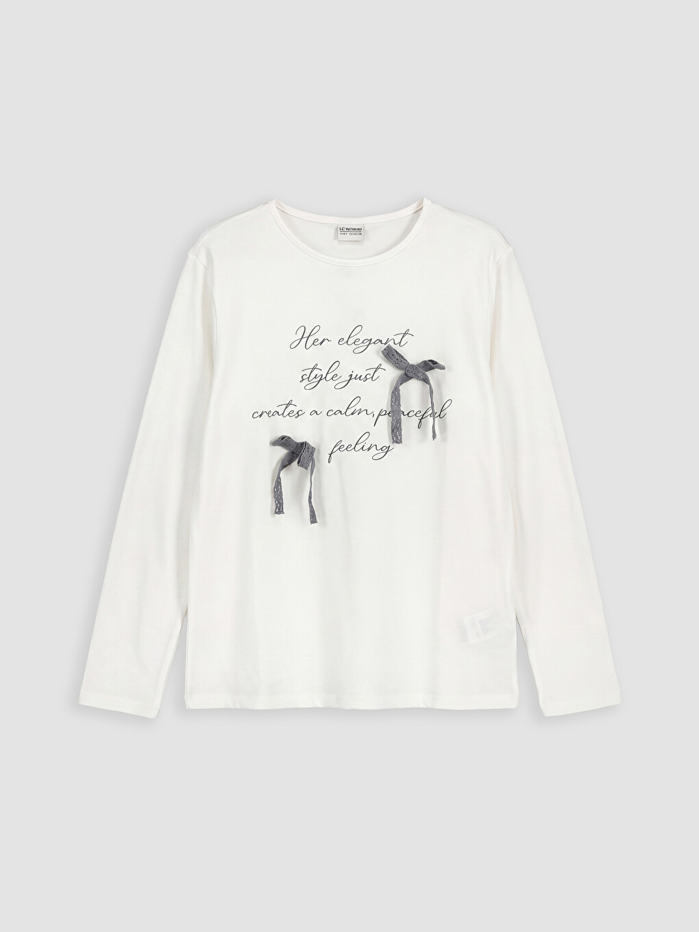 Printed Bow Detailed Girls' T-shirt