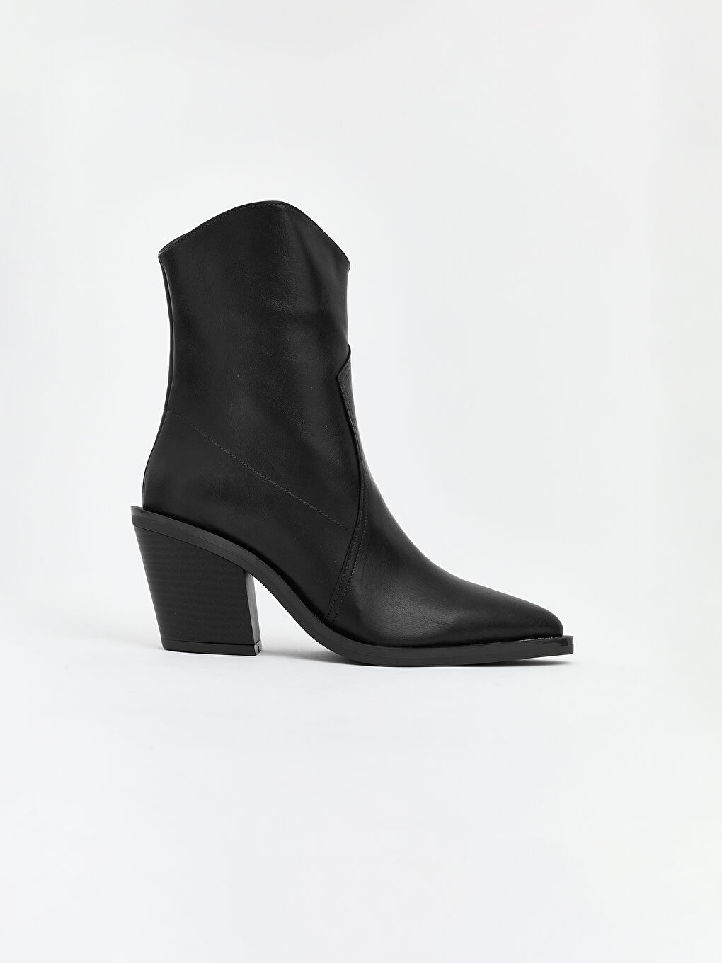 Siyah Deri Görünümlü Kadın Topuklu Ayakkabı-2