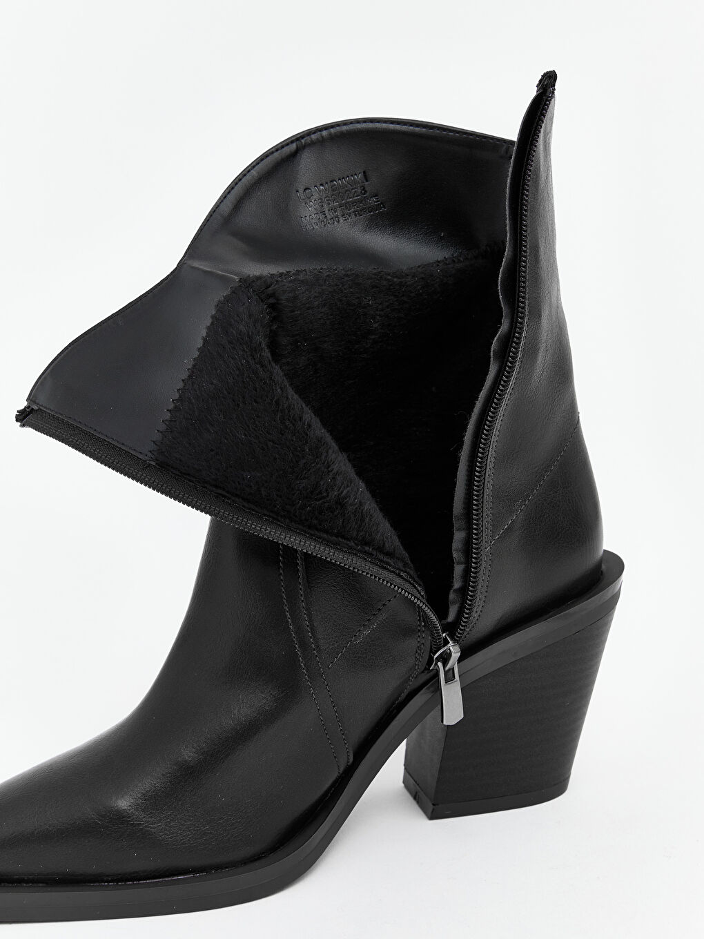 Siyah Deri Görünümlü Kadın Topuklu Ayakkabı-4