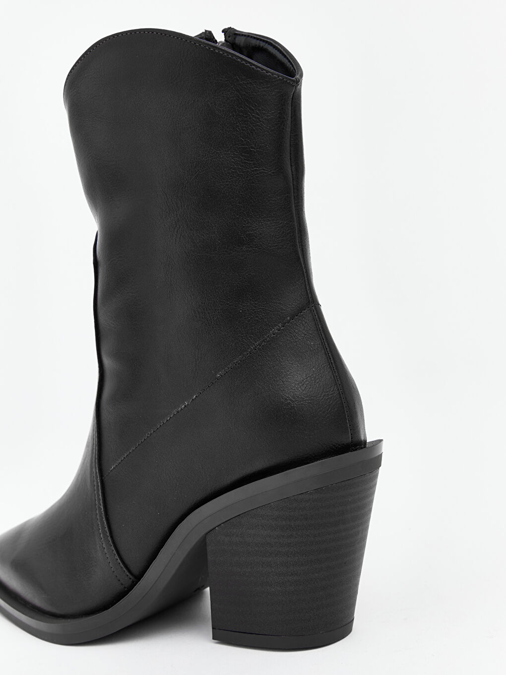 Siyah Deri Görünümlü Kadın Topuklu Ayakkabı-5