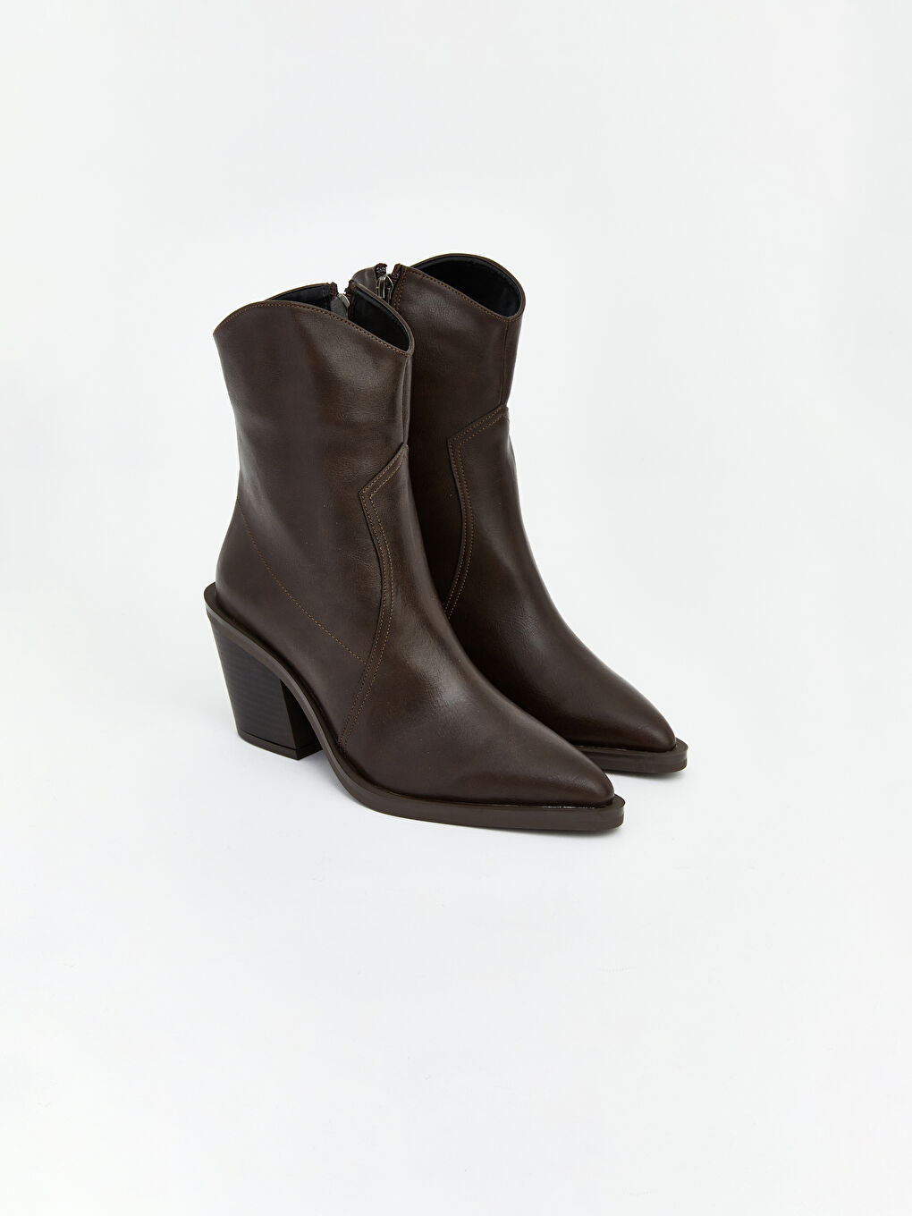 Kahverengi Deri Görünümlü Kadın Topuklu Ayakkabı