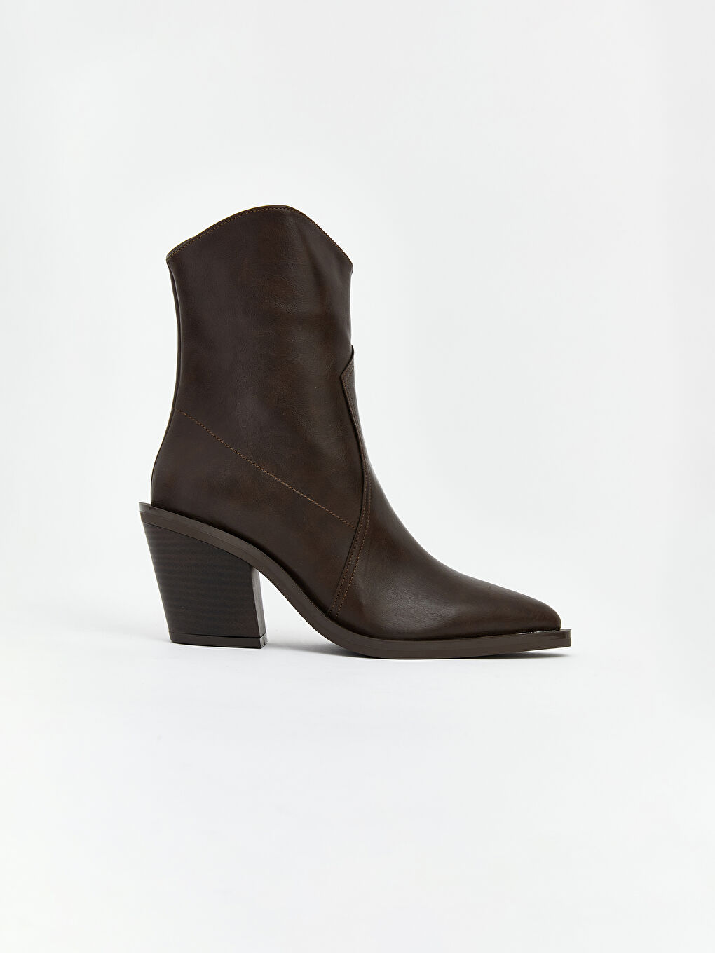 Kahverengi Deri Görünümlü Kadın Topuklu Ayakkabı-2