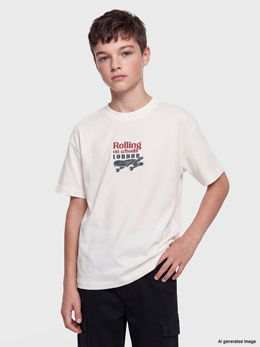 Beyaz London Baskılı Erkek Çocuk Tişört-1