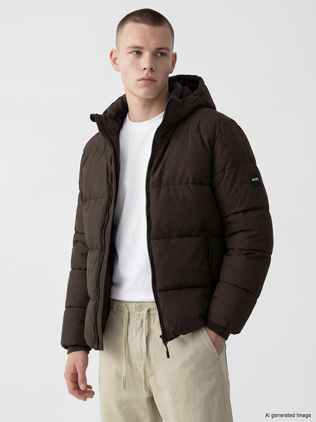 Mashkull Ngjyre Kafe Pallto Puffer