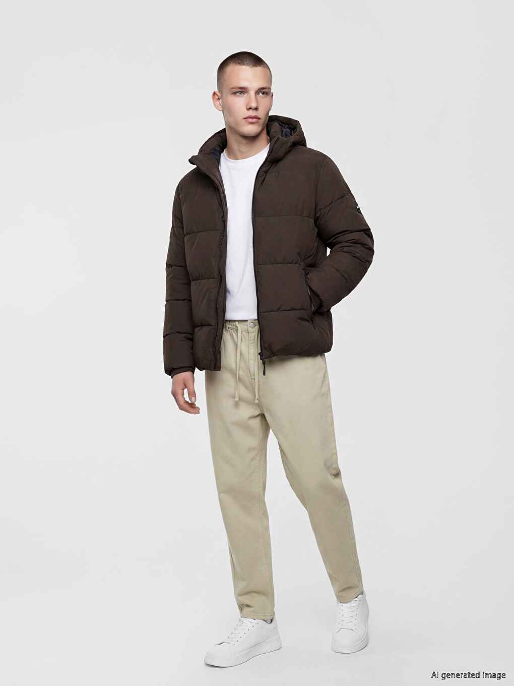 Mashkull Ngjyre Kafe Pallto Puffer-1