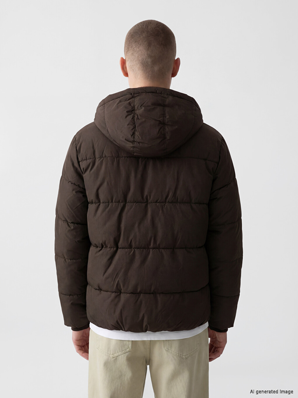 Mashkull Ngjyre Kafe Pallto Puffer-4
